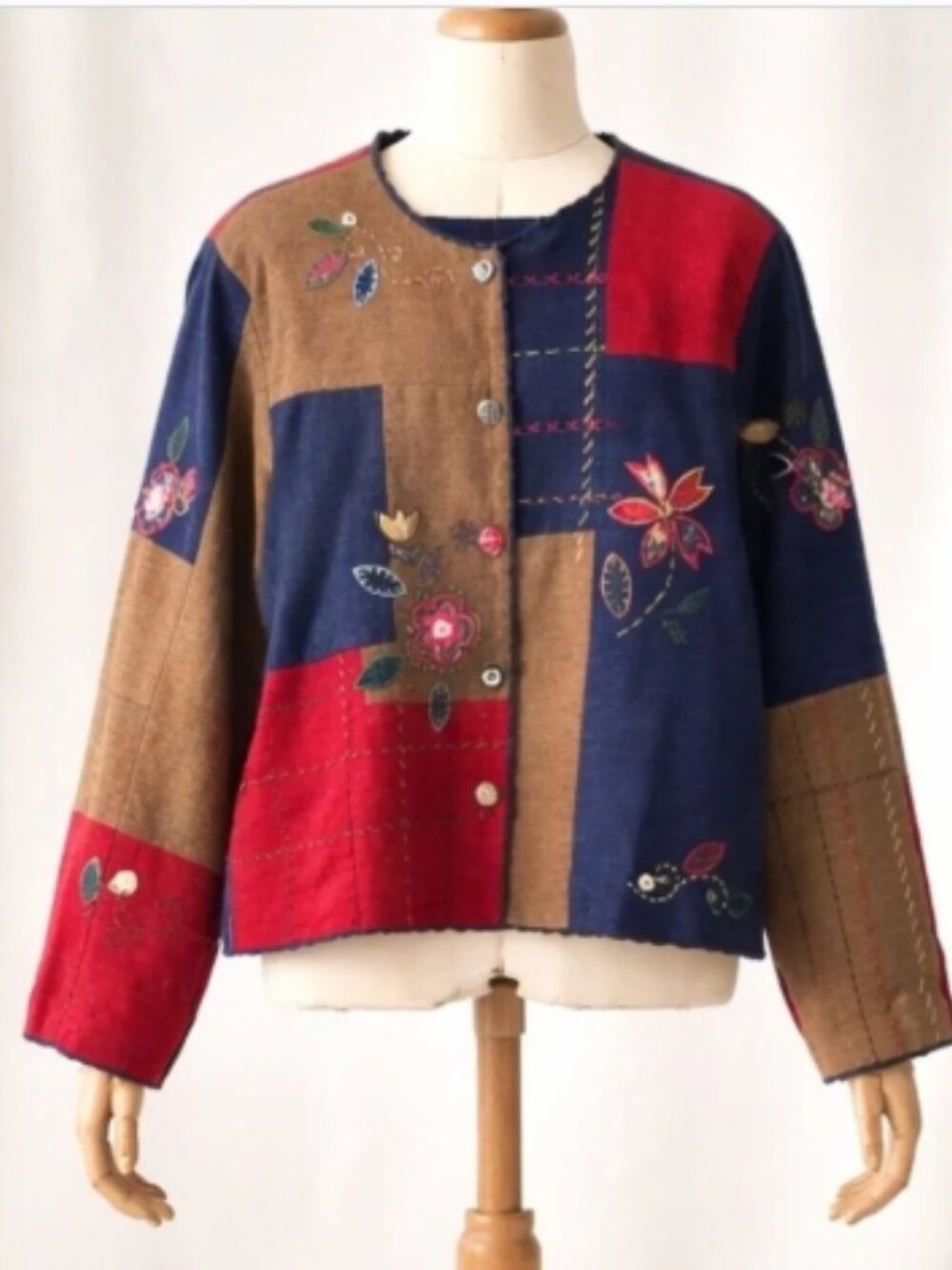 Vintage KORET City Blues 90s Artsy Patchwork Embroidered Statement Jacket - Picture 4 of 16